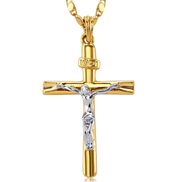 Retro Christian Jesus Single Titanium Scripture Cross Necklace