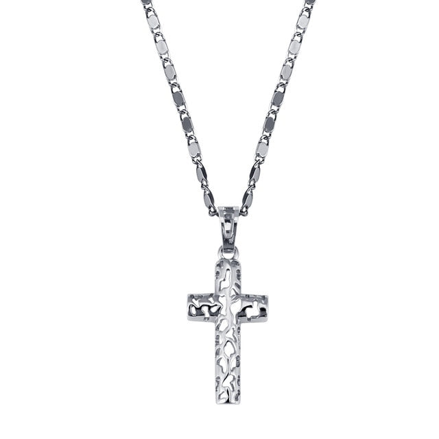 Retro Christian Jesus Single Titanium Scripture Cross Necklace