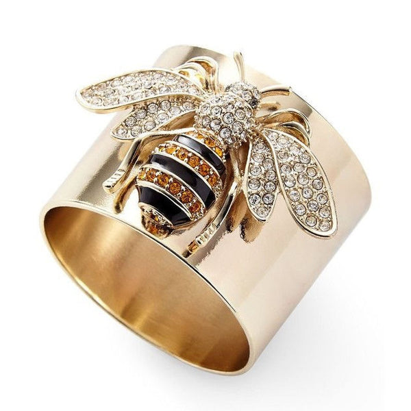 Anillos de abeja dorados grandes y modernos para mujer