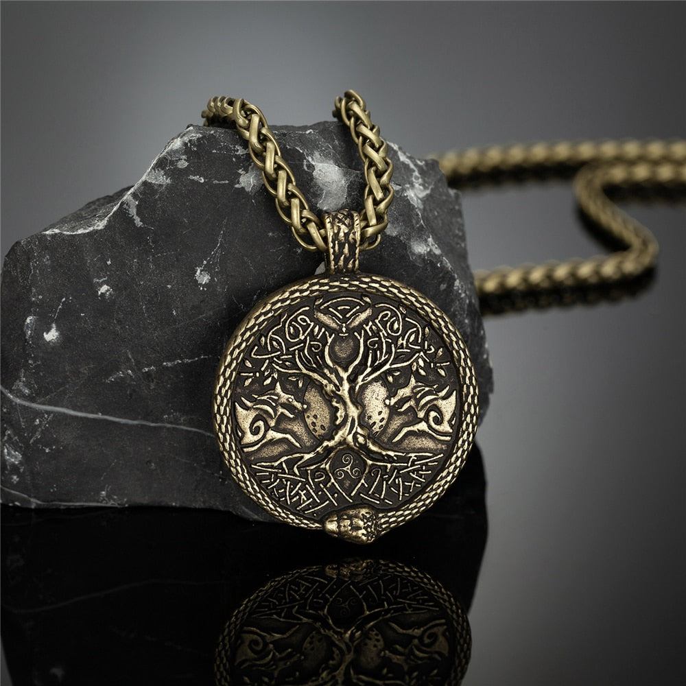 Viking Wolf Ouroboros Tree of Life Necklace