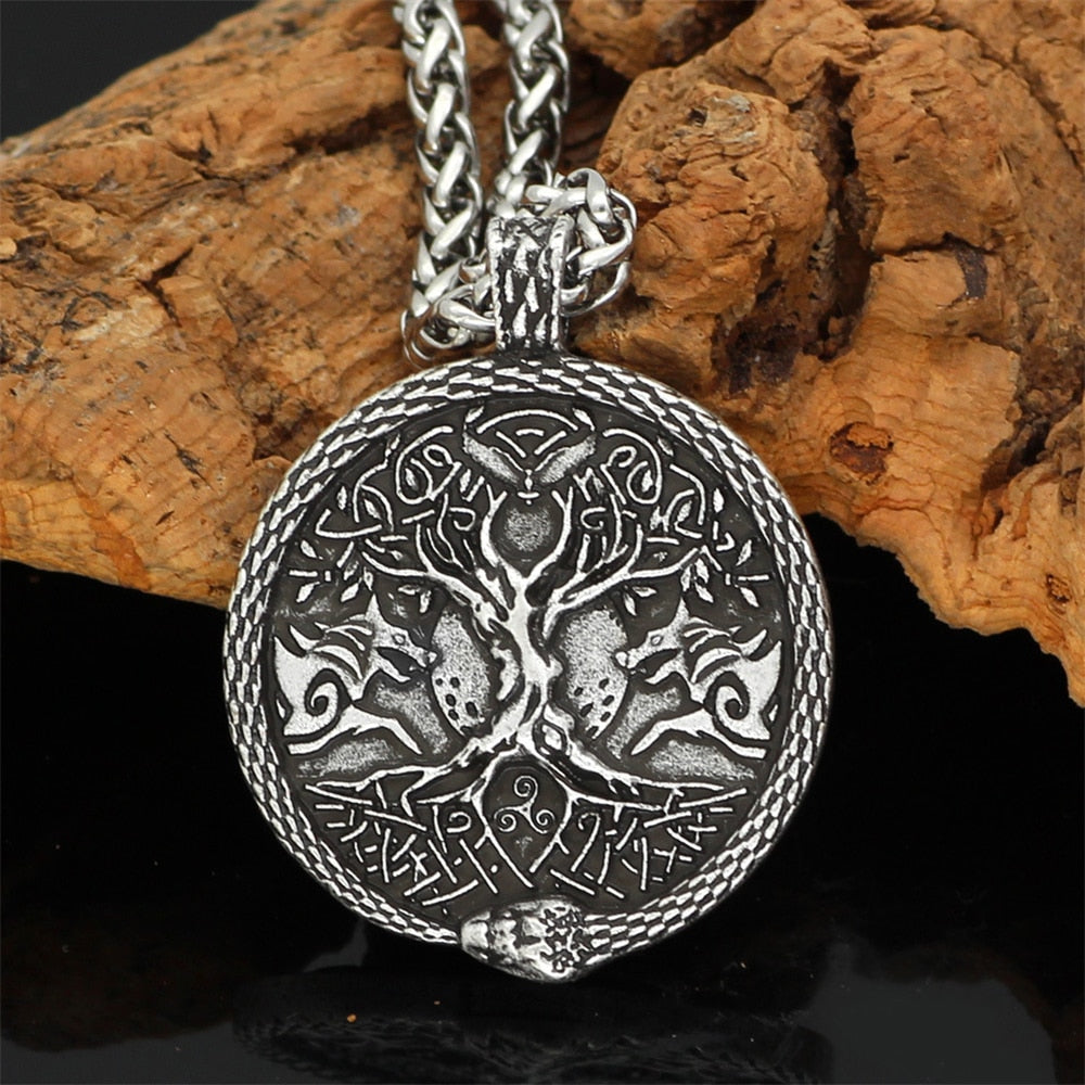 Viking Wolf Ouroboros Tree of Life Necklace