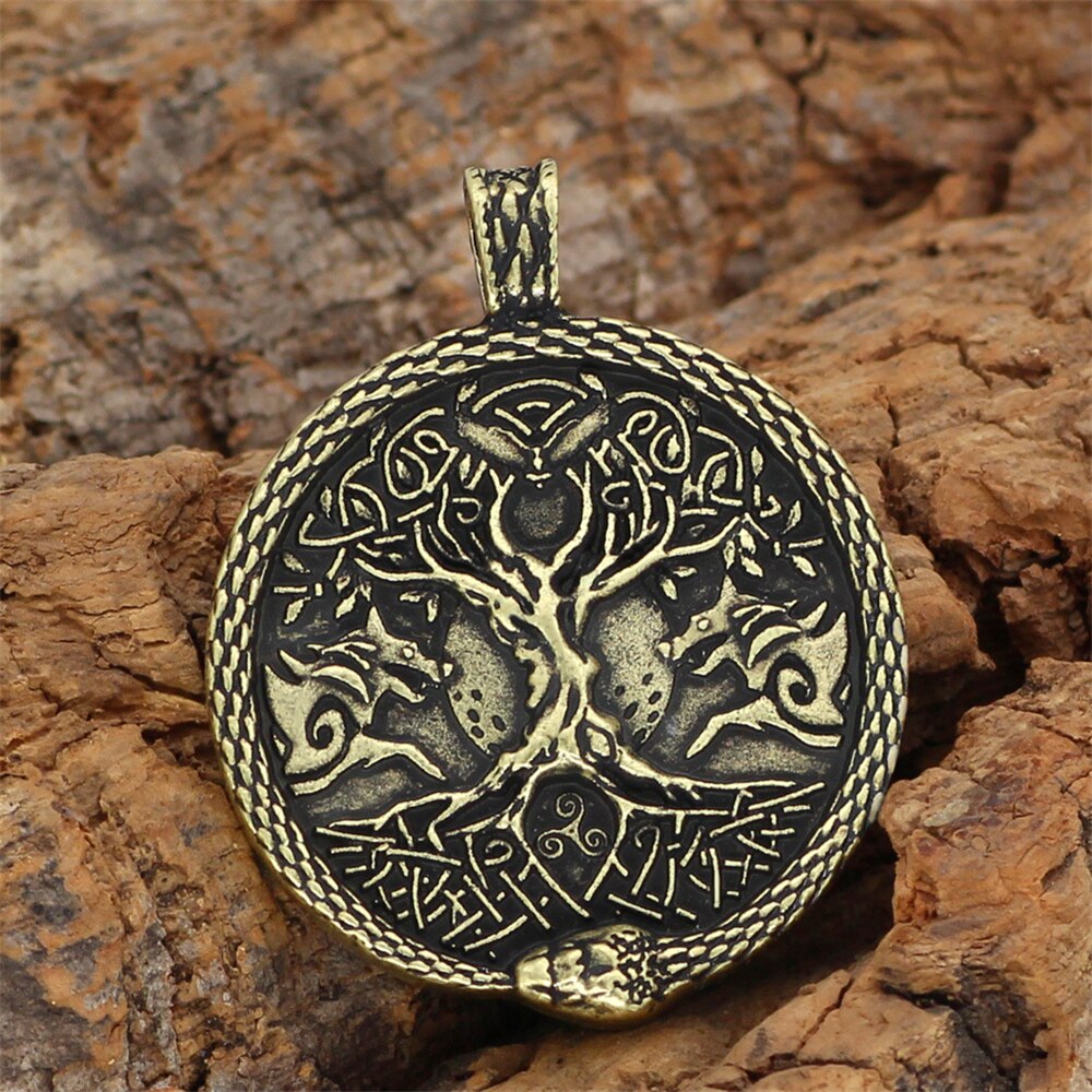 Viking Wolf Ouroboros Tree of Life Necklace