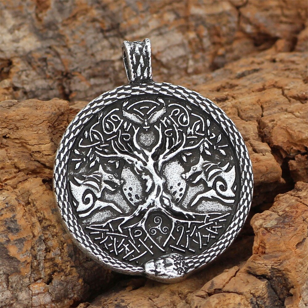 Viking Wolf Ouroboros Tree of Life Necklace
