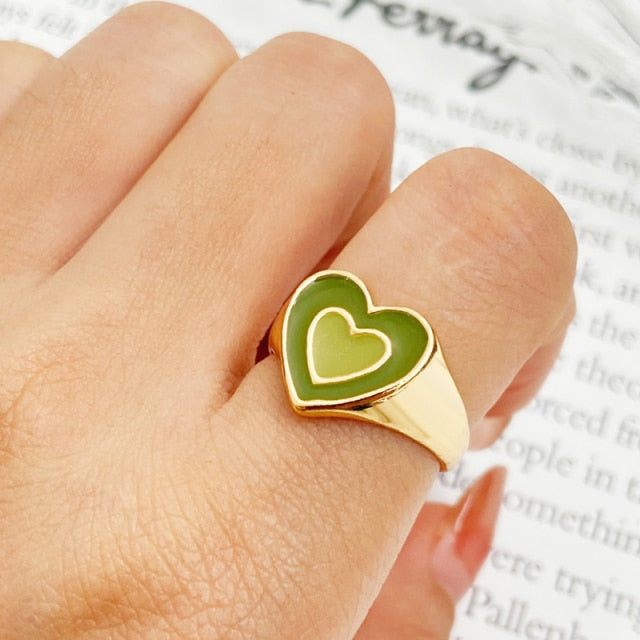 Chunky Colorful Love Heart Yin Yang Rings