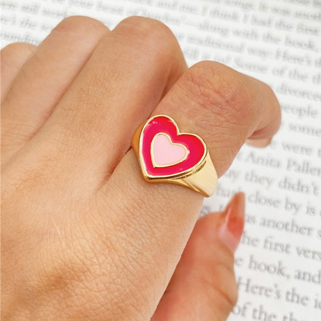 Chunky Colorful Love Heart Yin Yang Rings