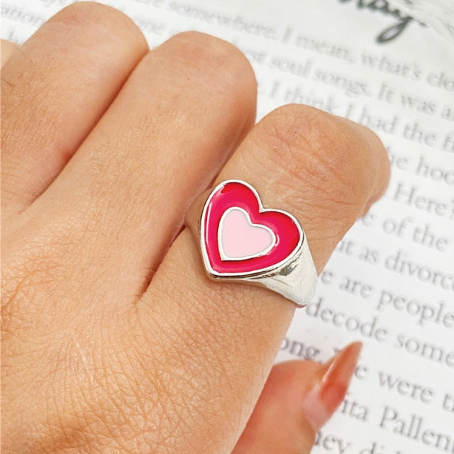 Chunky Colorful Love Heart Yin Yang Rings