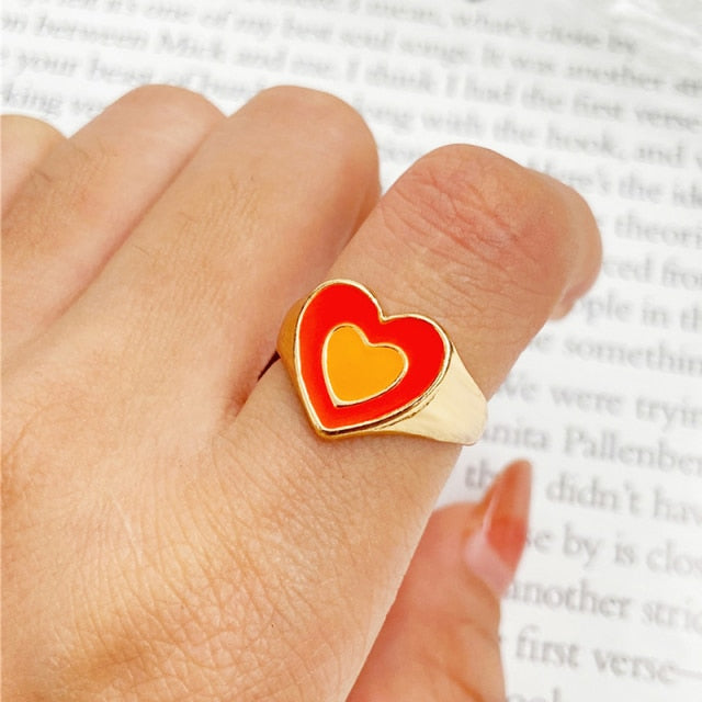 Chunky Colorful Love Heart Yin Yang Rings