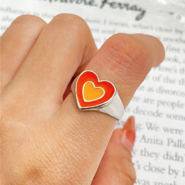 Chunky Colorful Love Heart Yin Yang Rings