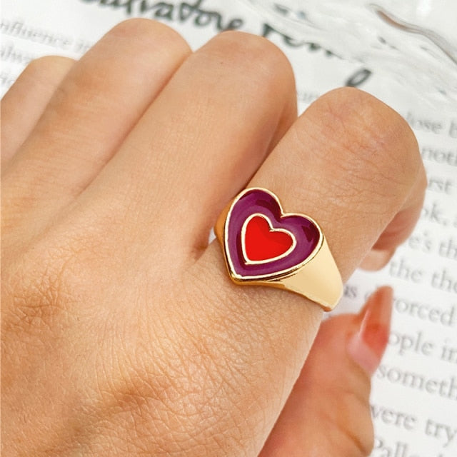 Chunky Colorful Love Heart Yin Yang Rings