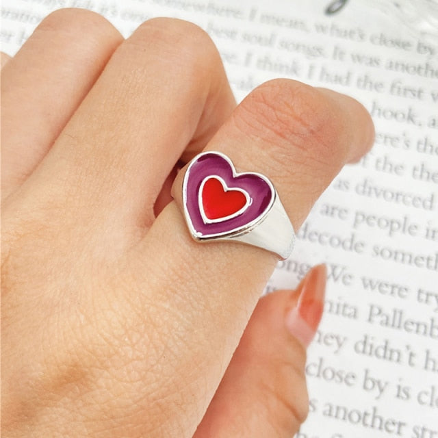 Chunky Colorful Love Heart Yin Yang Rings