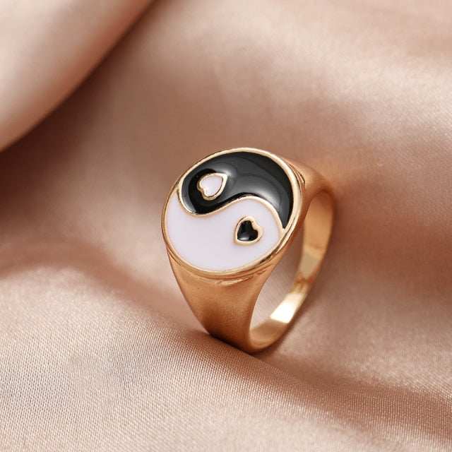 Chunky Colorful Love Heart Yin Yang Rings