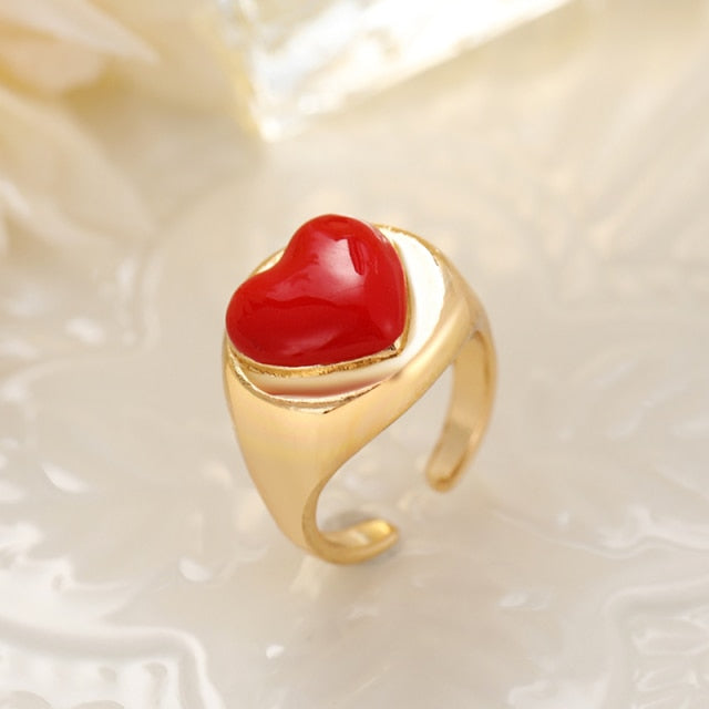 Chunky Colorful Love Heart Yin Yang Rings