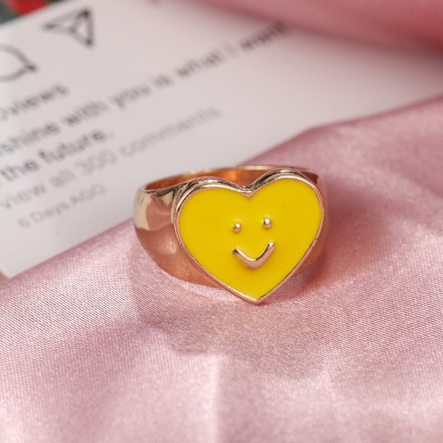Chunky Colorful Love Heart Yin Yang Rings