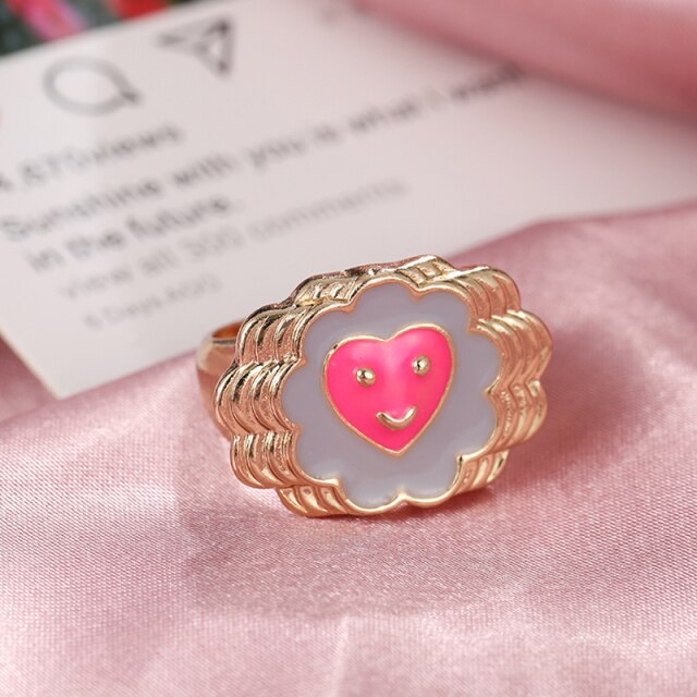 Chunky Colorful Love Heart Yin Yang Rings