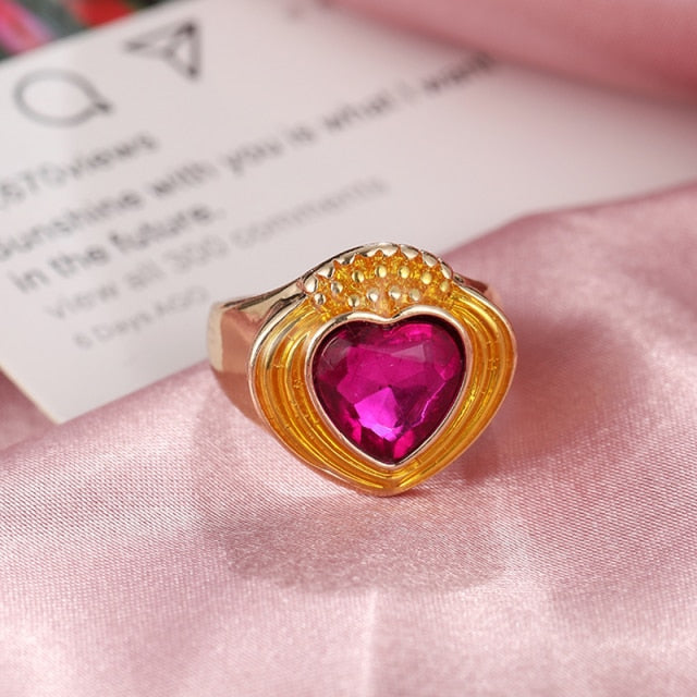 Chunky Colorful Love Heart Yin Yang Rings