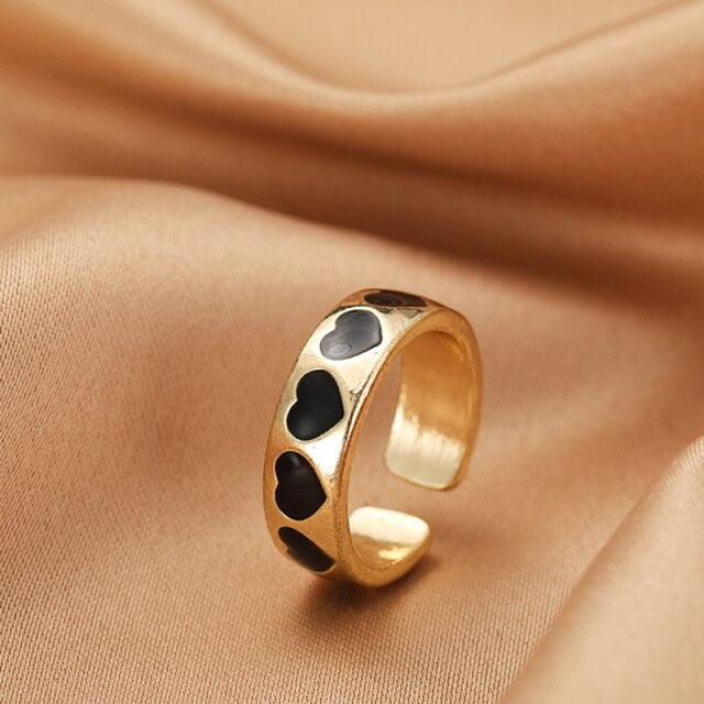 Chunky Colorful Love Heart Yin Yang Rings