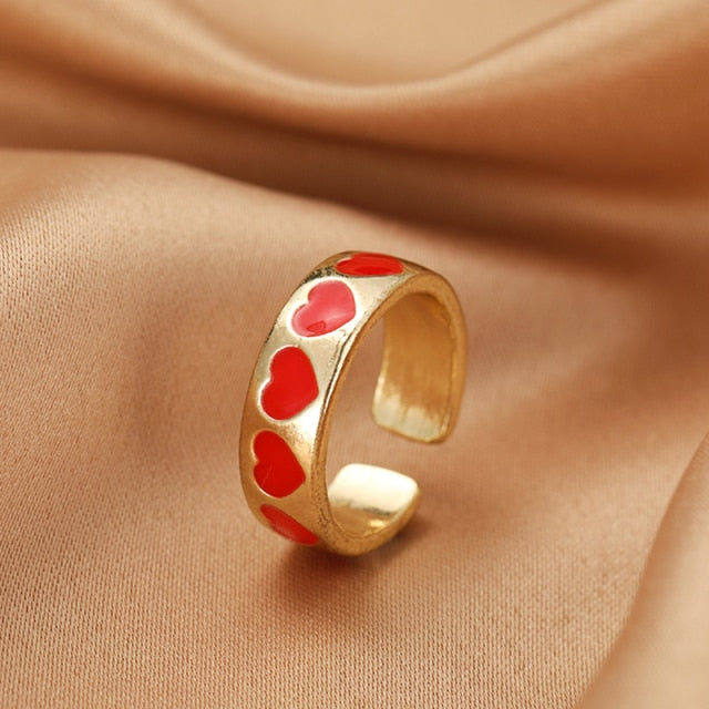 Chunky Colorful Love Heart Yin Yang Rings