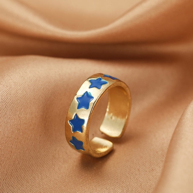 Chunky Colorful Love Heart Yin Yang Rings