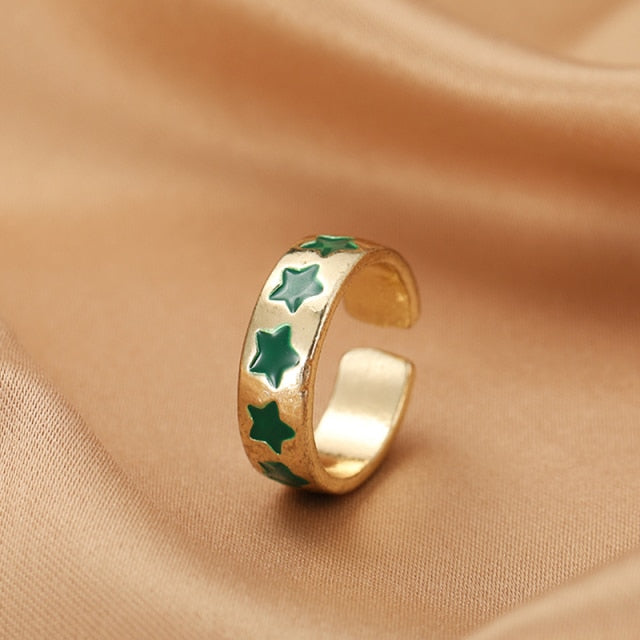 Chunky Colorful Love Heart Yin Yang Rings
