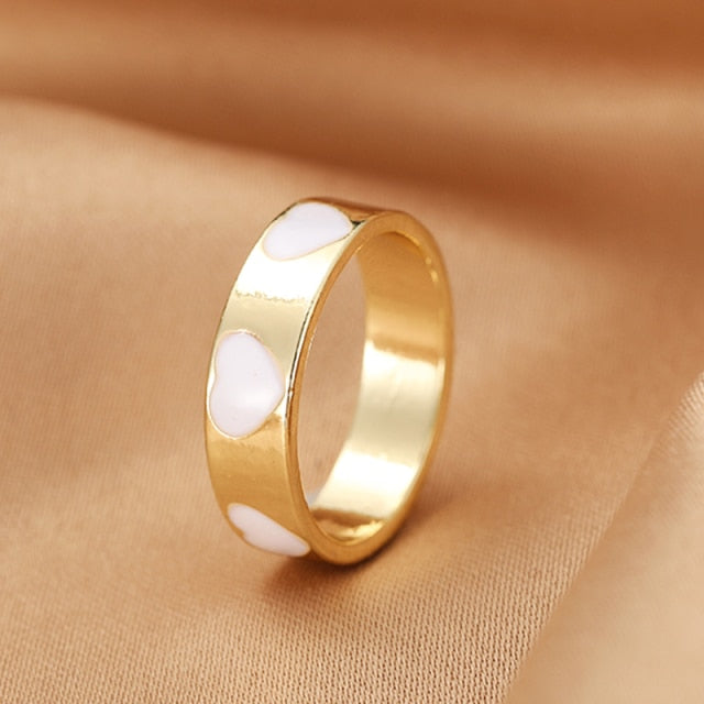 Chunky Colorful Love Heart Yin Yang Rings