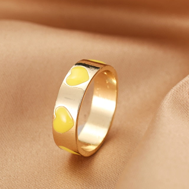 Chunky Colorful Love Heart Yin Yang Rings