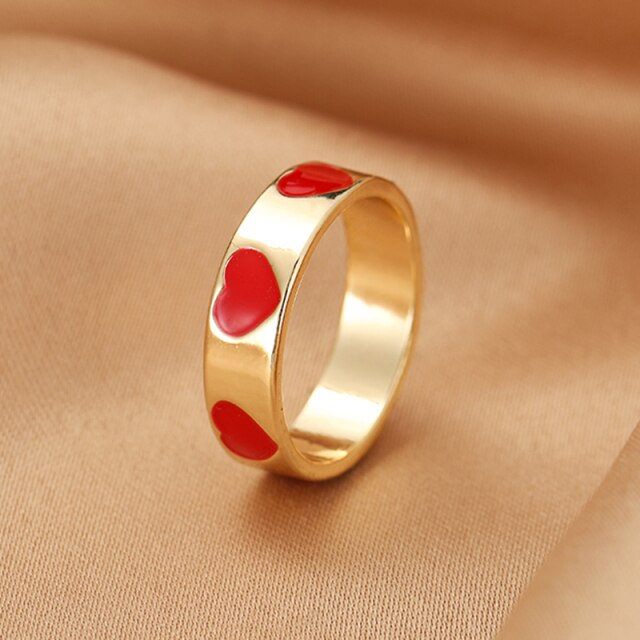 Chunky Colorful Love Heart Yin Yang Rings