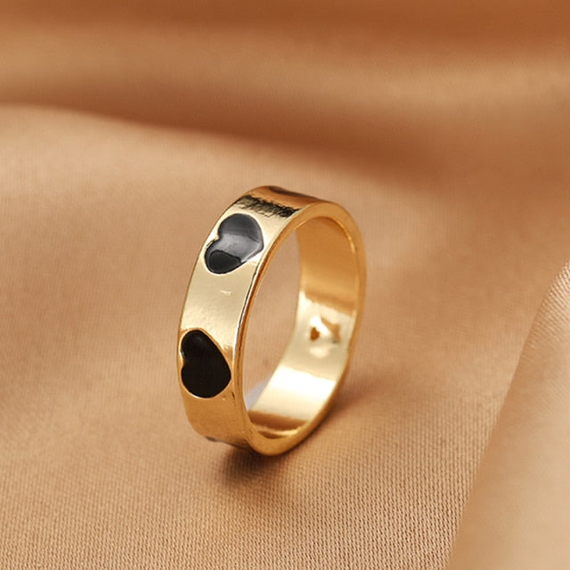 Chunky Colorful Love Heart Yin Yang Rings