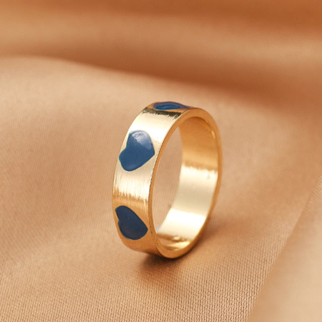 Chunky Colorful Love Heart Yin Yang Rings
