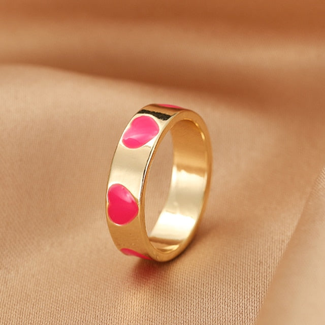 Chunky Colorful Love Heart Yin Yang Rings