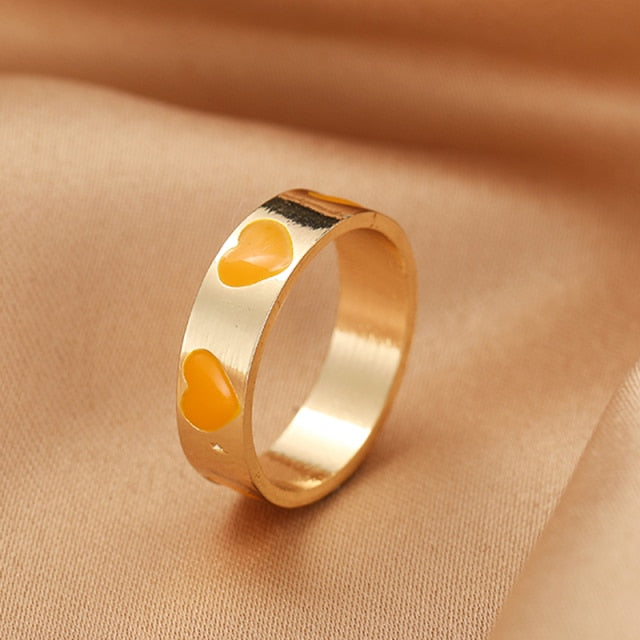 Chunky Colorful Love Heart Yin Yang Rings