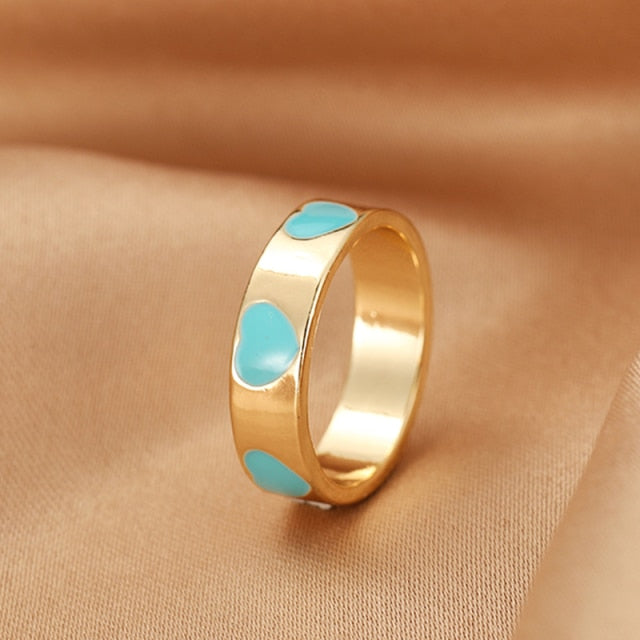 Chunky Colorful Love Heart Yin Yang Rings