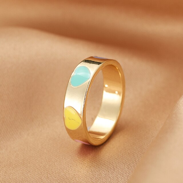 Chunky Colorful Love Heart Yin Yang Rings