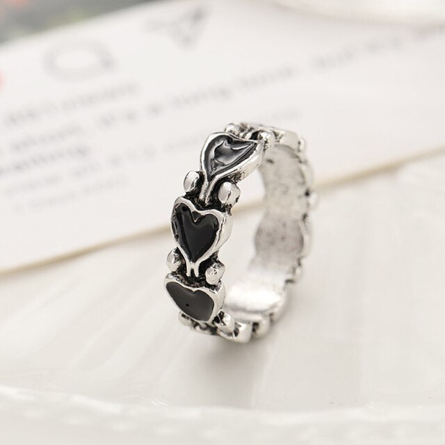 Chunky Colorful Love Heart Yin Yang Rings
