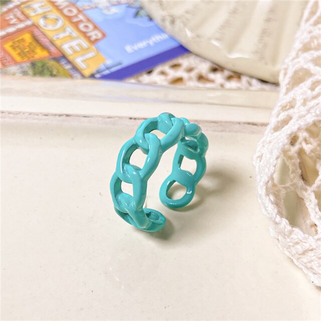 Chunky Colorful Love Heart Yin Yang Rings