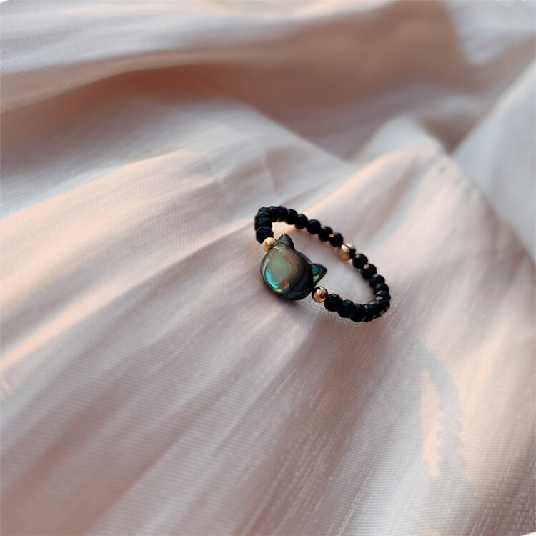 Crystal Handmade Cut Black White Pearl Cat Rings