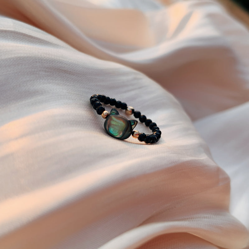 Crystal Handmade Cut Black White Pearl Cat Rings