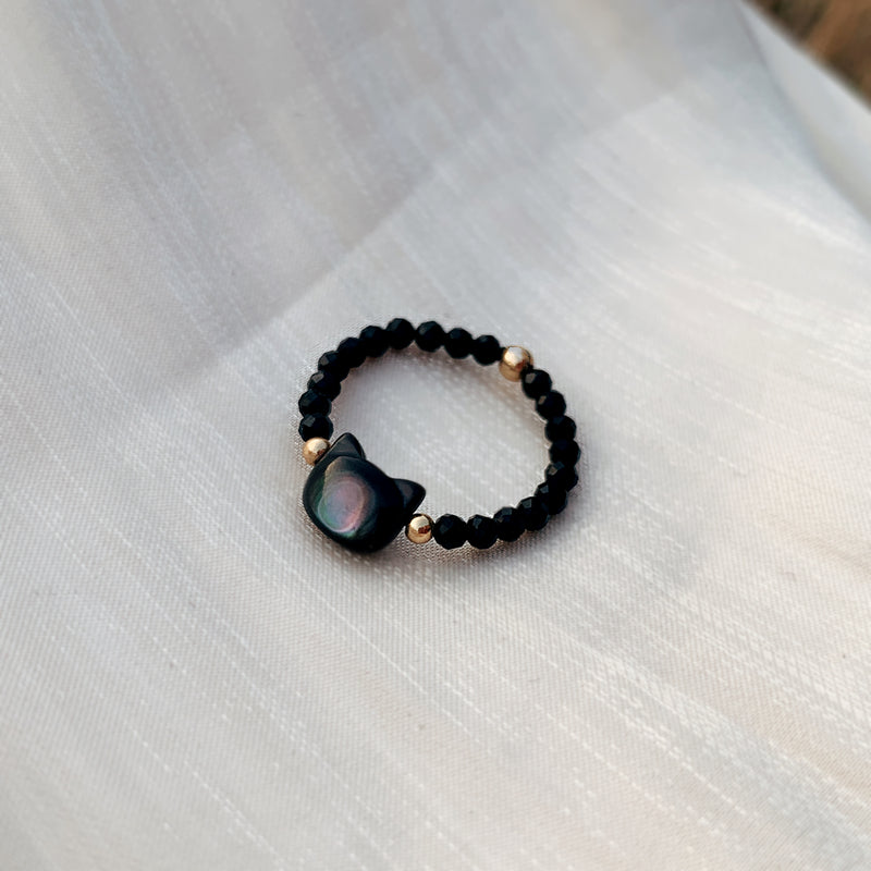 Crystal Handmade Cut Black White Pearl Cat Rings