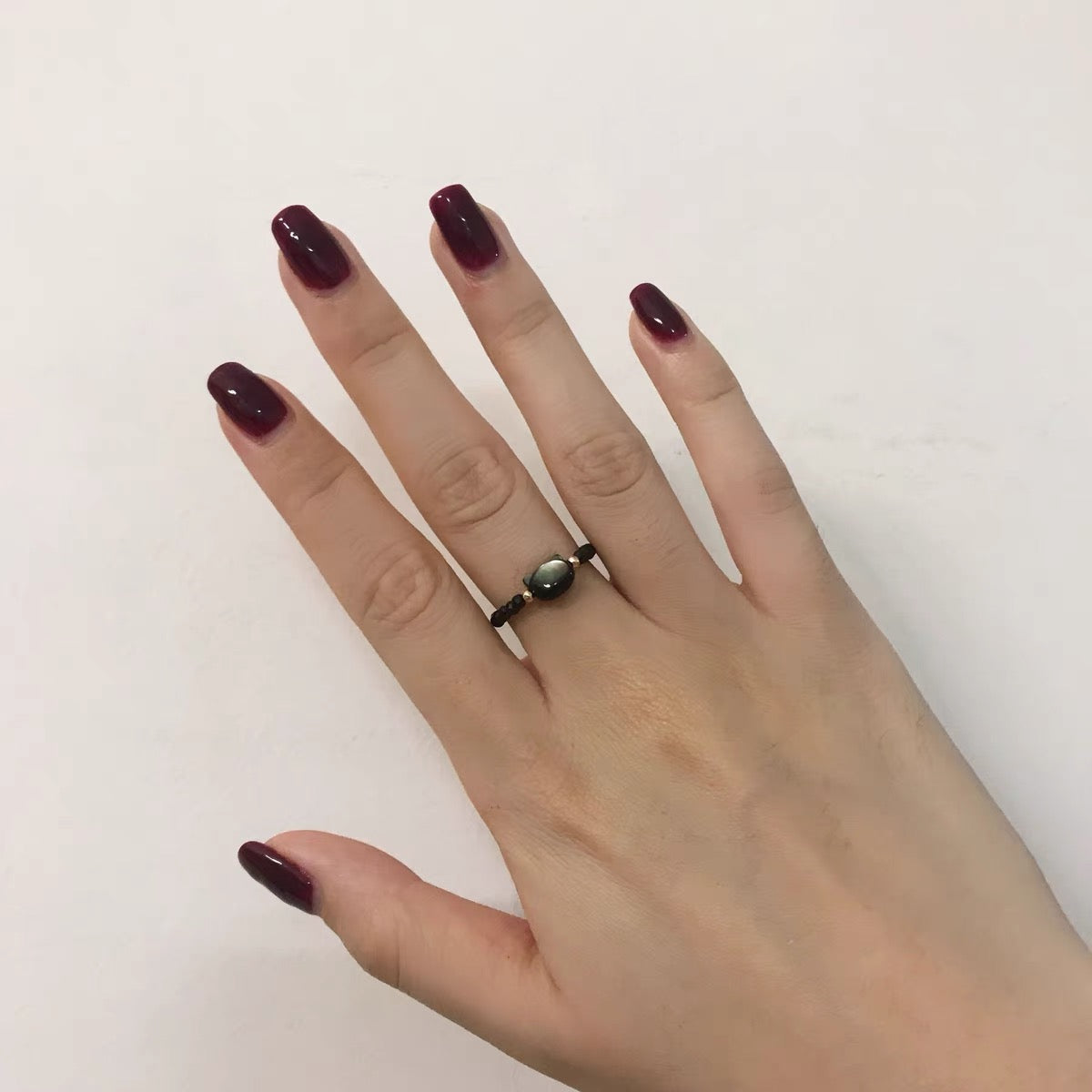 Crystal Handmade Cut Black White Pearl Cat Rings