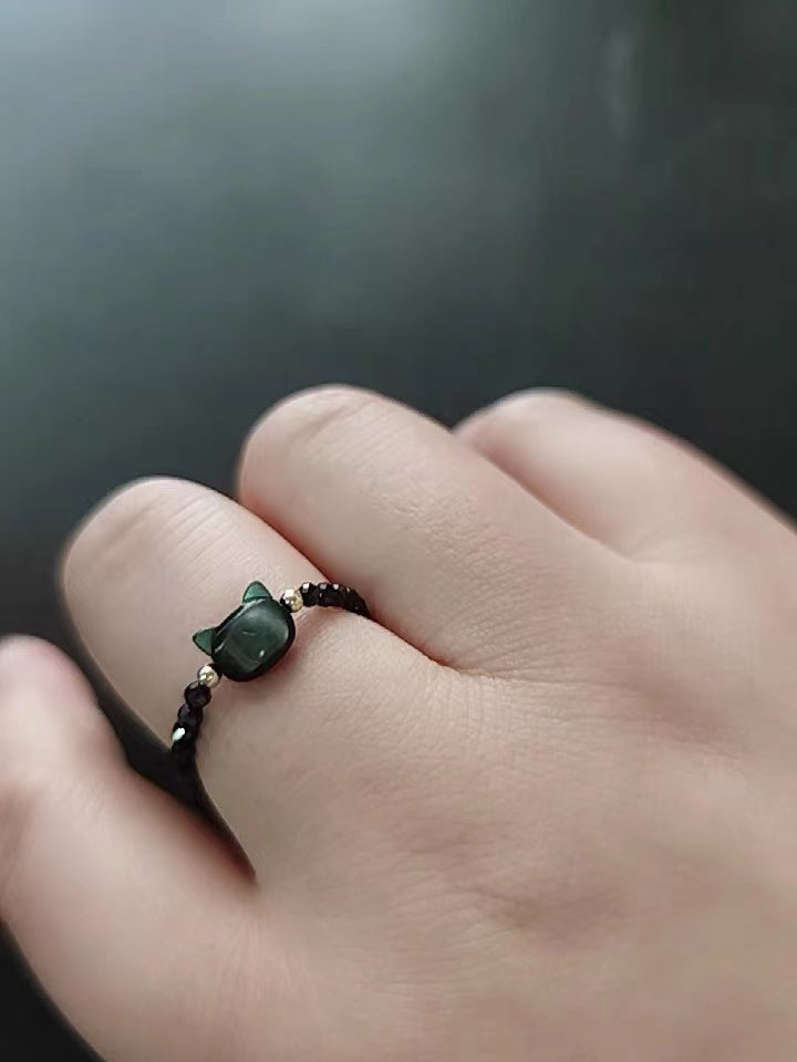 Crystal Handmade Cut Black White Pearl Cat Rings
