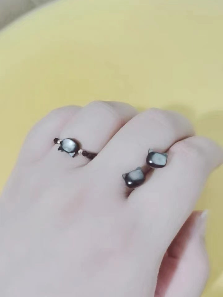 Crystal Handmade Cut Black White Pearl Cat Rings