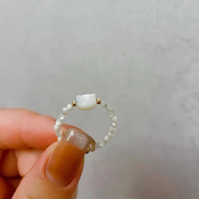 Crystal Handmade Cut Black White Pearl Cat Rings