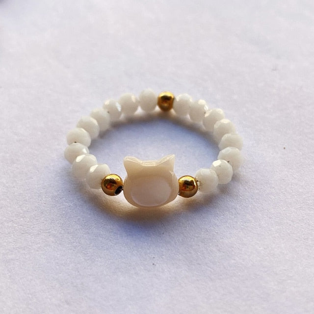 Crystal Handmade Cut Black White Pearl Cat Rings