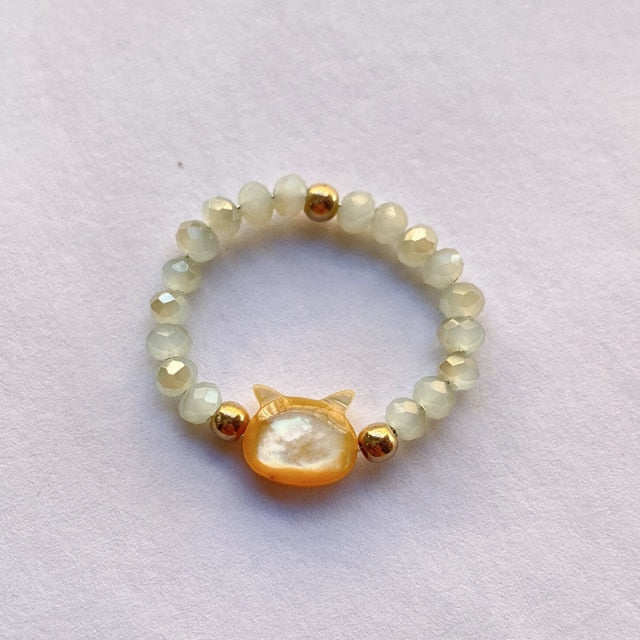 Crystal Handmade Cut Black White Pearl Cat Rings