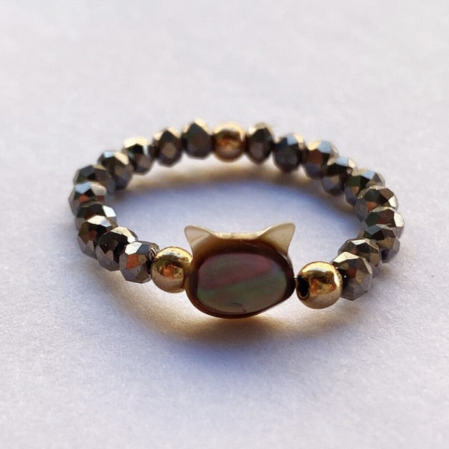 Crystal Handmade Cut Black White Pearl Cat Rings
