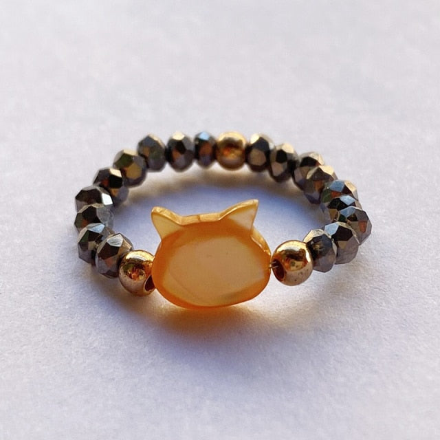 Crystal Handmade Cut Black White Pearl Cat Rings