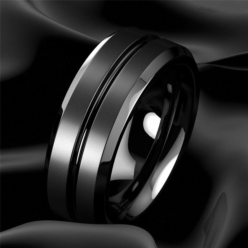 Black Groove Matte Stainless Steel Wedding  Anniversary Rings