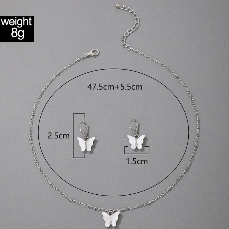Pretty Butterfly Pendant Necklace Gold Drop Earring Jewelry Sets