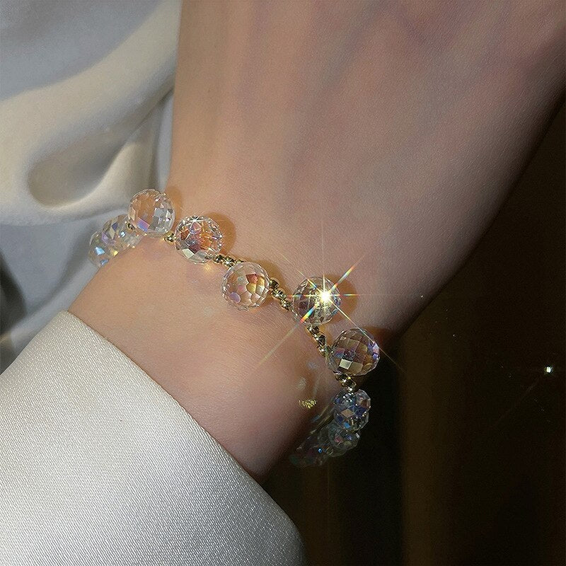Korean Style Adjustable Clear Crystal  Beaded Bracelets