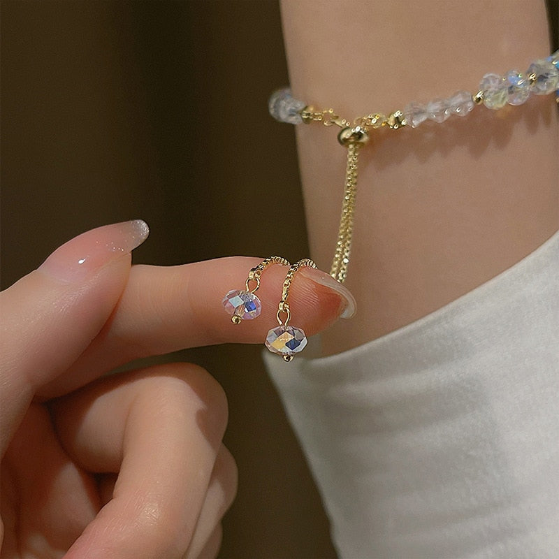 Korean Style Adjustable Clear Crystal  Beaded Bracelets