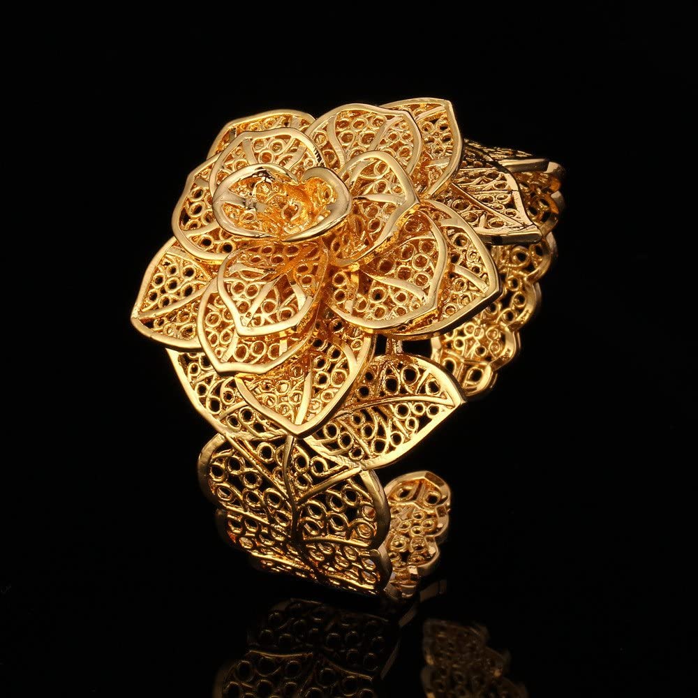 Gold Necklace Cuff Bracelet Drop Earrings & Ring Bridal Wedding Jewelry Set